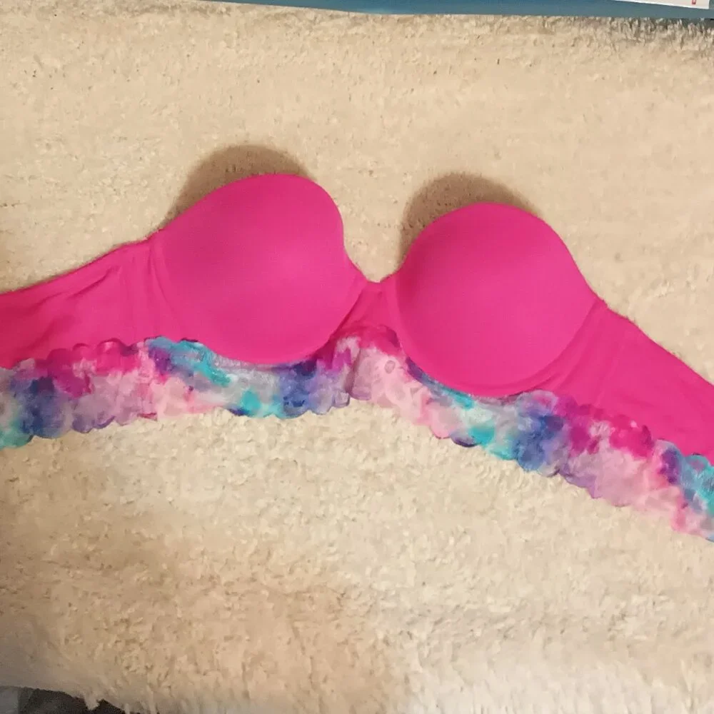 VGUC ~Victoria's Secret PINK Lined Underwire Strapless Bra with Lace (Size: 36C) - Picture 3 of 8